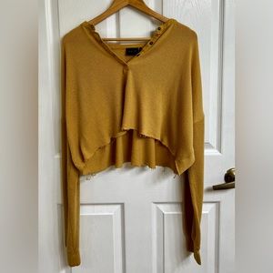 Urban Outfitters vintage distressed yellow cropped long sleeve Henley top